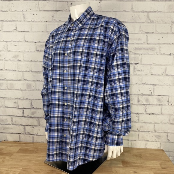 Ralph Lauren‎ Shirt Men's 2XB Big Long Sleeve Button Down Blue Plaid Pony - Picture 4 of 14